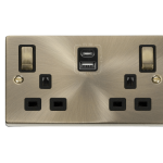 CLICK DECO VPAB586BK 2G 13A DP SW SKT W/USB A&C ANTIQUE BRASS