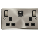 CLICK DECO VPSC586BK 2G 13A DP SW SKT W/USB A&C SATIN CHROME